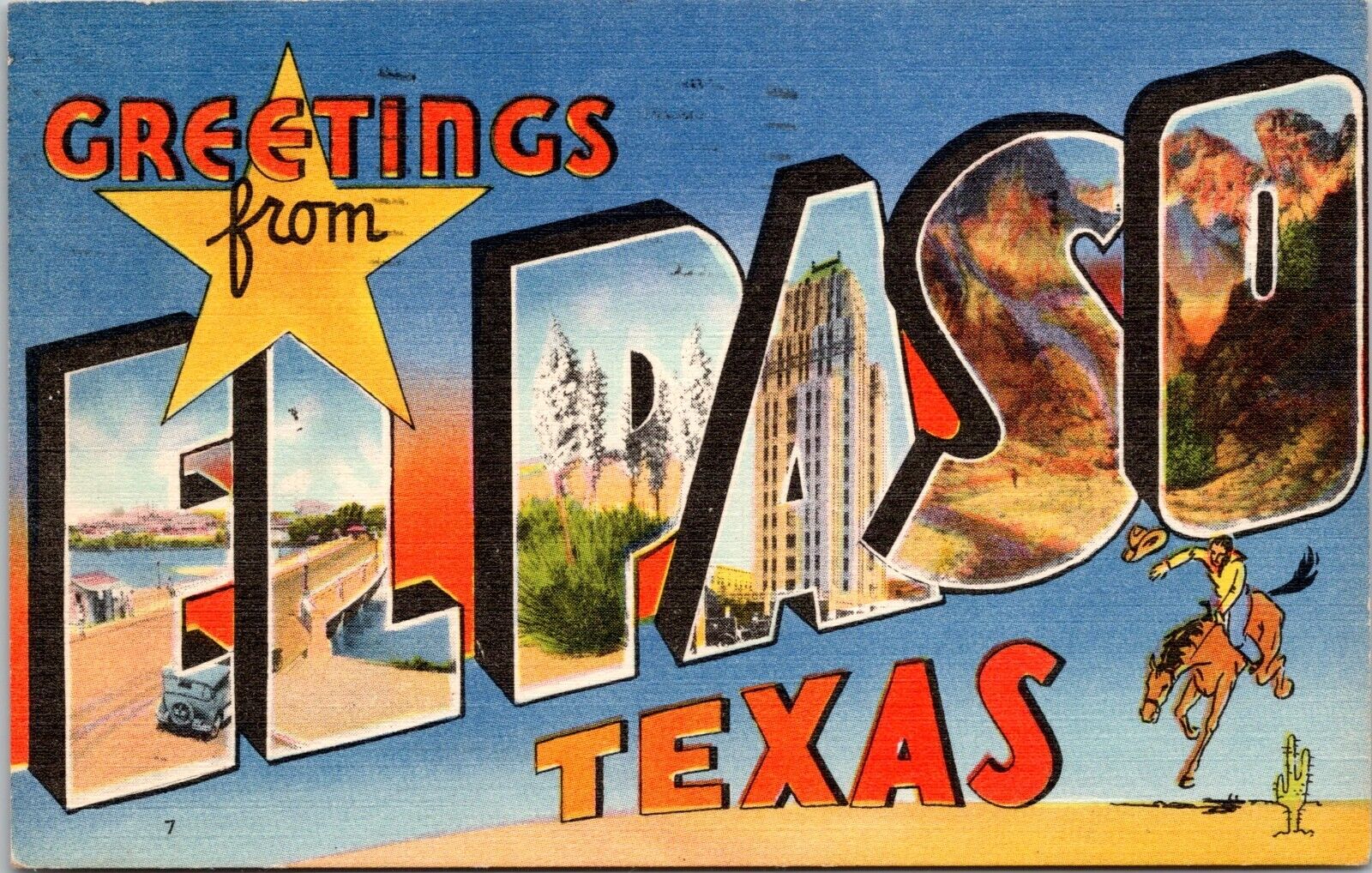 Large Letter Greetings from El Paso, Texas- 1956 Posted Linen Postcard