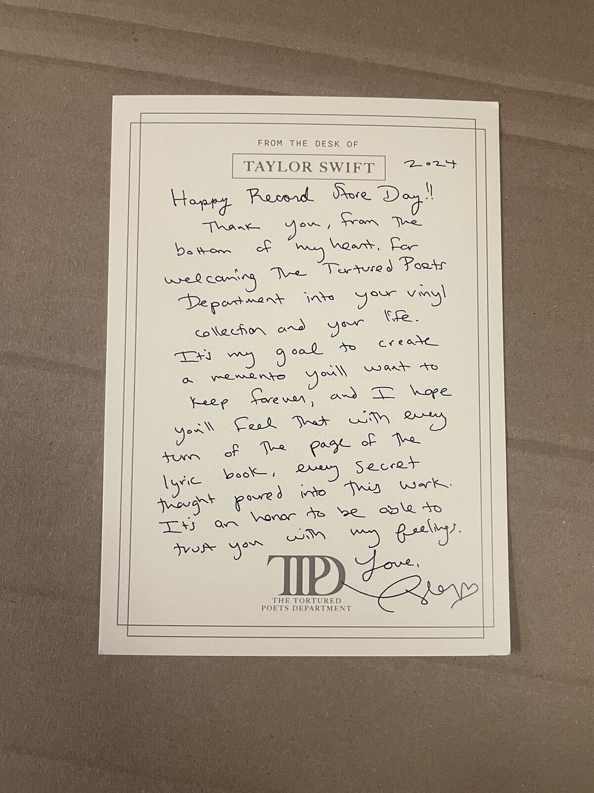 Taylor Swift   **Tortured Poets Department Letter**   RARE / RSD / PROMO / 2024