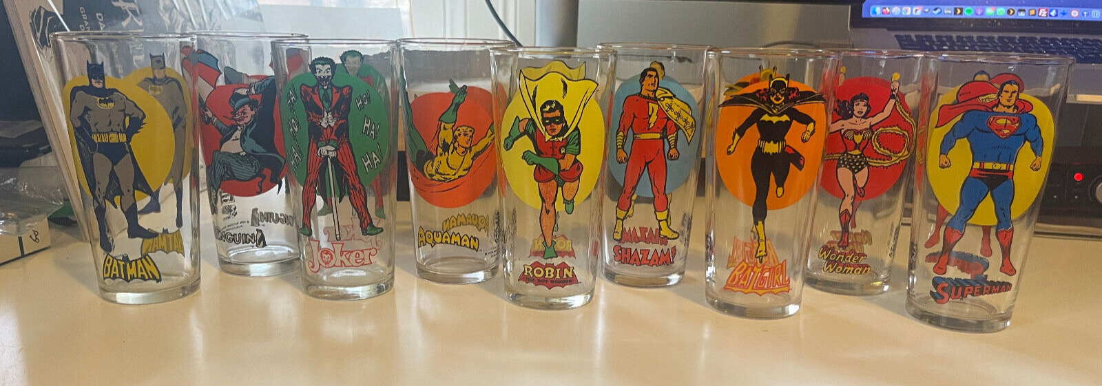 1976 DC COMICS Pepsi-Cola Super Series Glasses - Set of 9 Batman Joker Batgirl