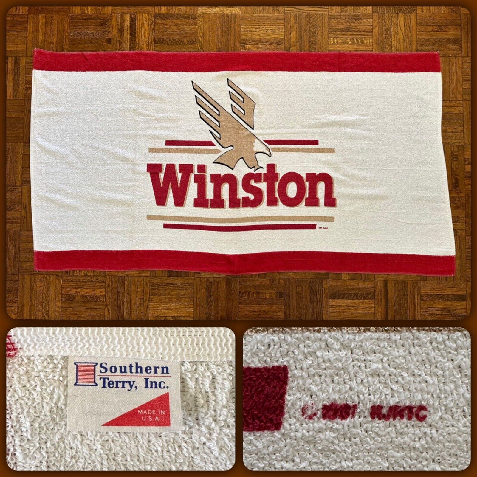 Vtg 80s WINSTON Beach Towel 55 x 30 Cotton NASCAR Cigarettes Eagle 90s USA