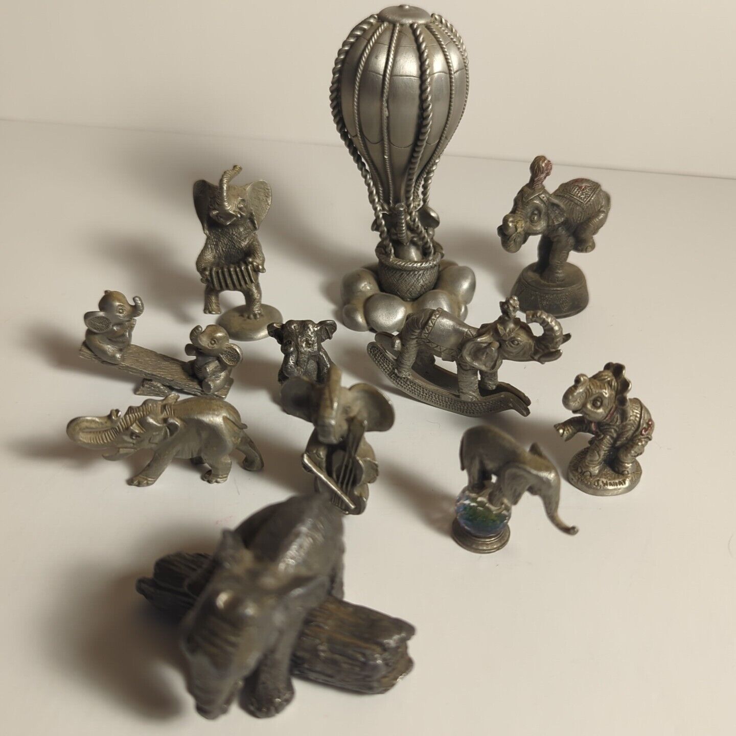 Lot of 11 Pewter Elephants / Elephant Balloon Instruments Circus Log MORE
