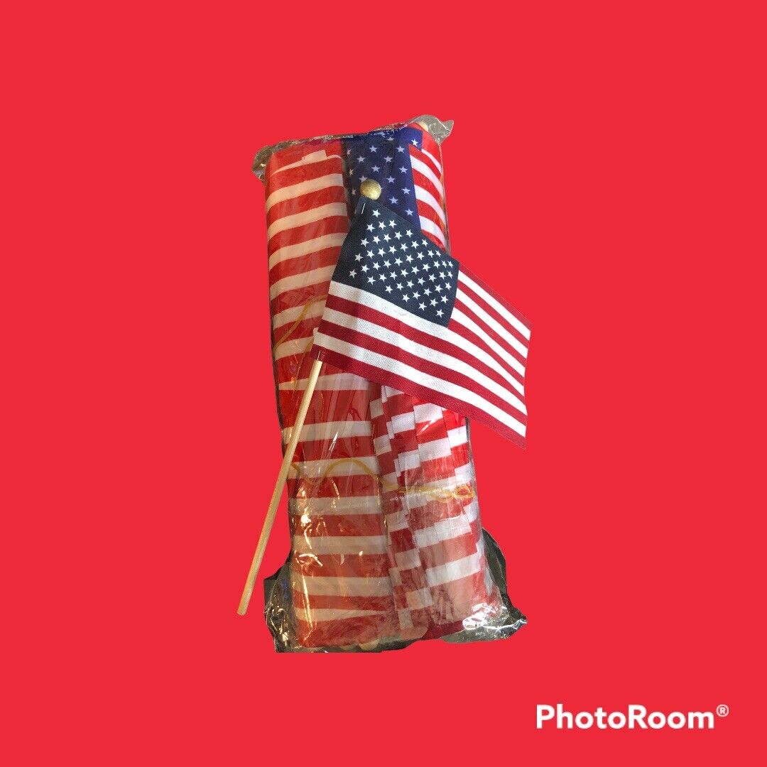 NEW 100 Pack Small American Flags on Stick 6” X 9” Small US Flags