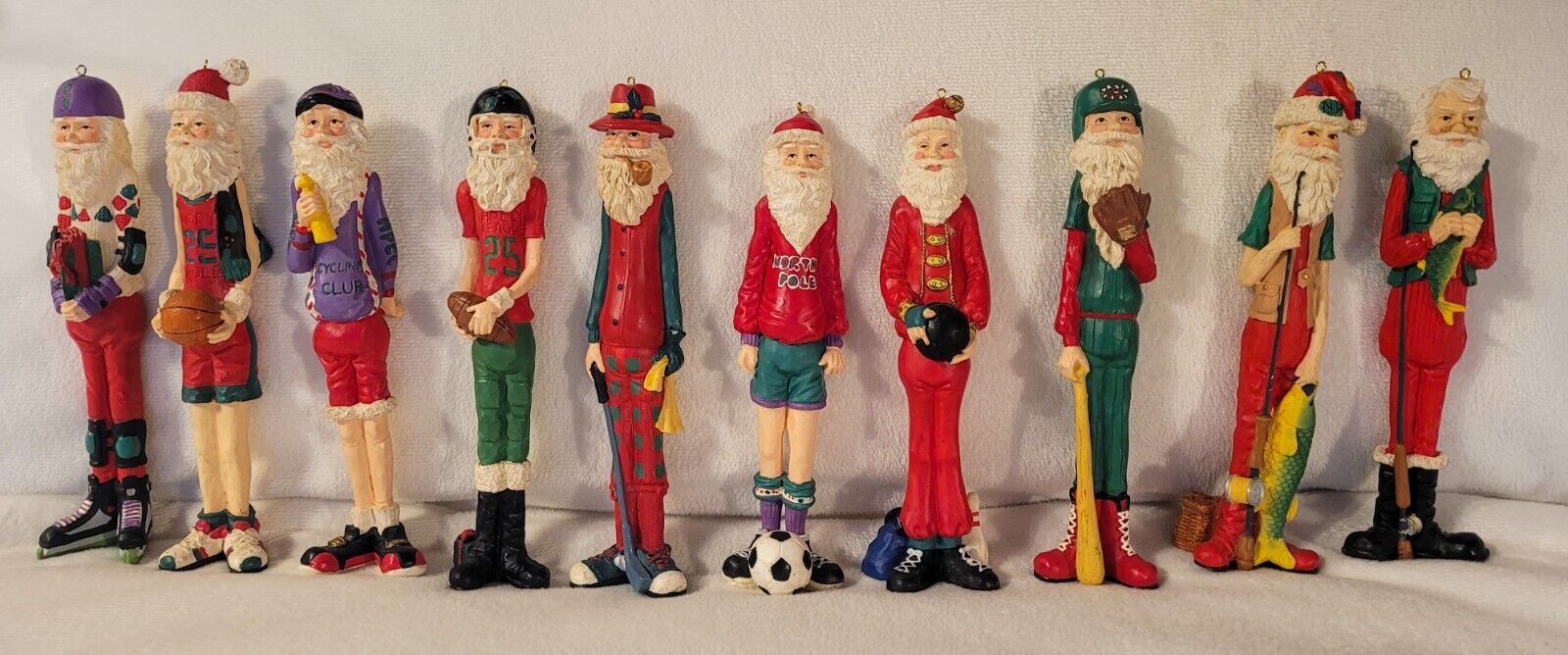 Windsor Collection Sports Pencil Santas  Christmas Resin RARE Set of 10 Vintage