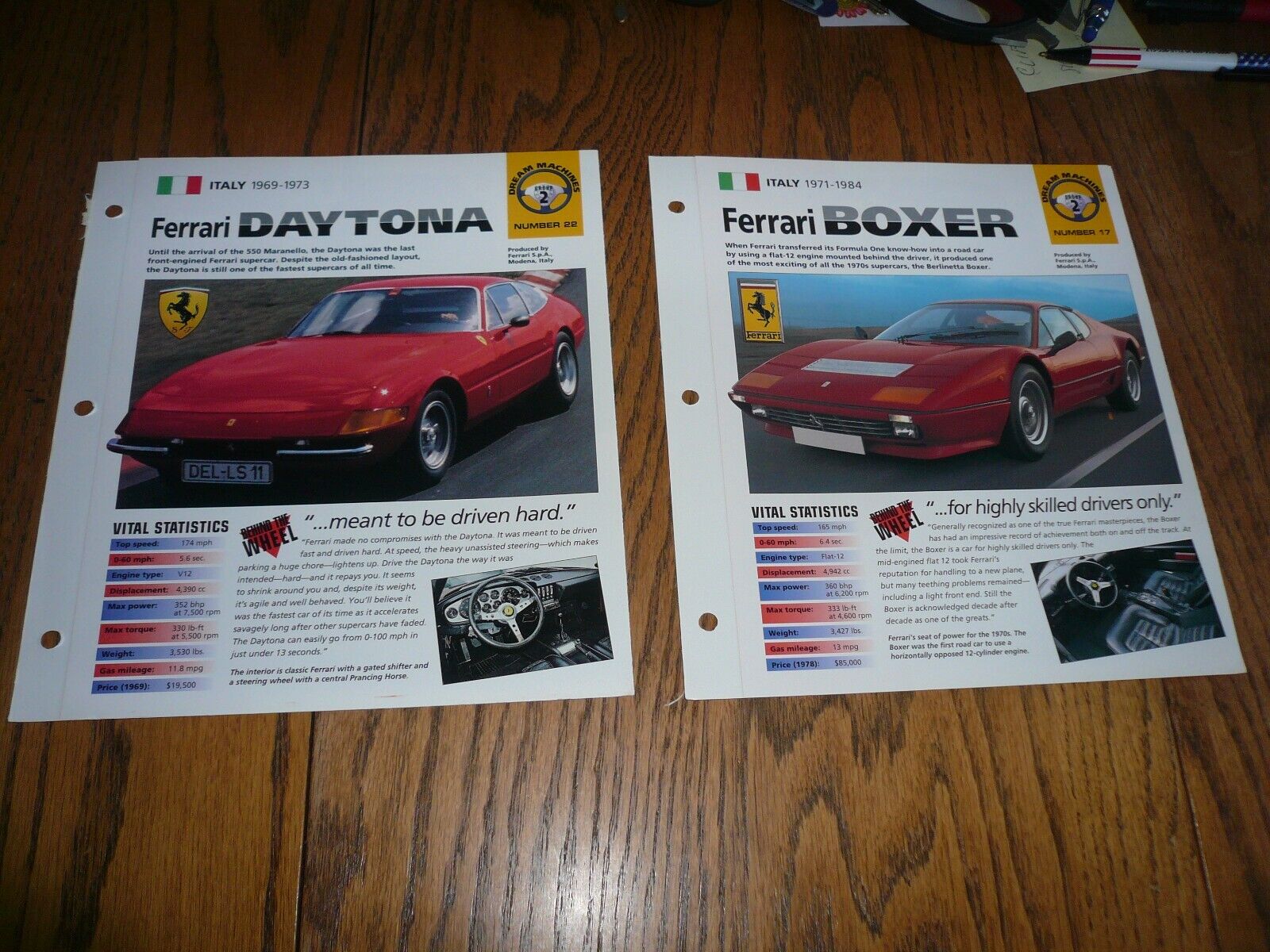 1969-1973 Ferrari Daytona 1971 - 1984 Boxer UNIQUE IMP BROCHURE - 2 for 1