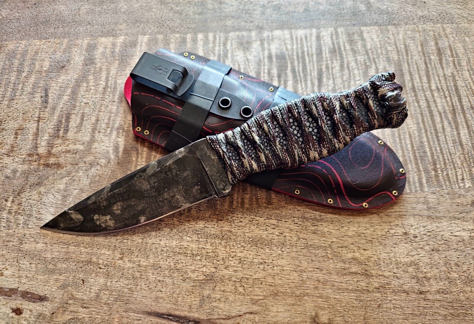 Custom Handmade Edc Fixed Blade Knife Ambi Sheath Carbon Steel Paracord Wrap