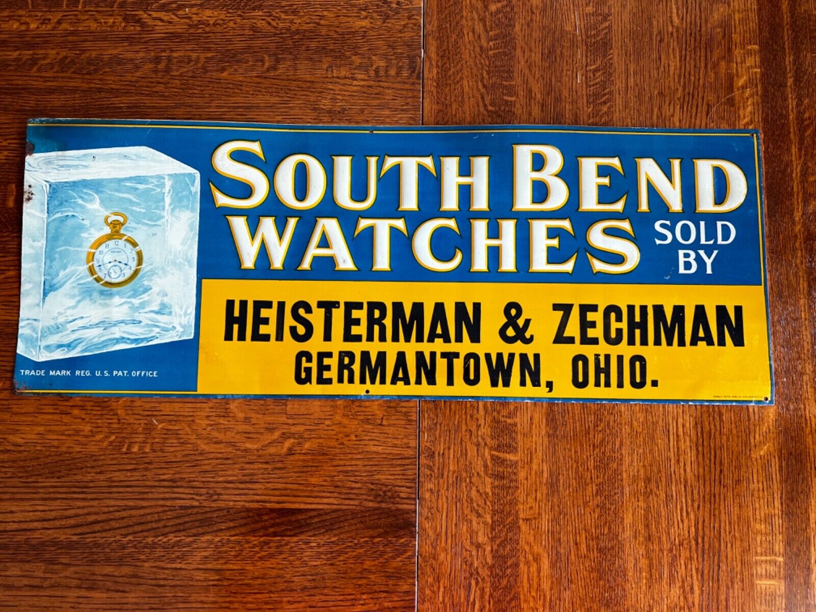 South Bend Watches Original Tin Metal Sign Passaic Metal Ware Co Litho
