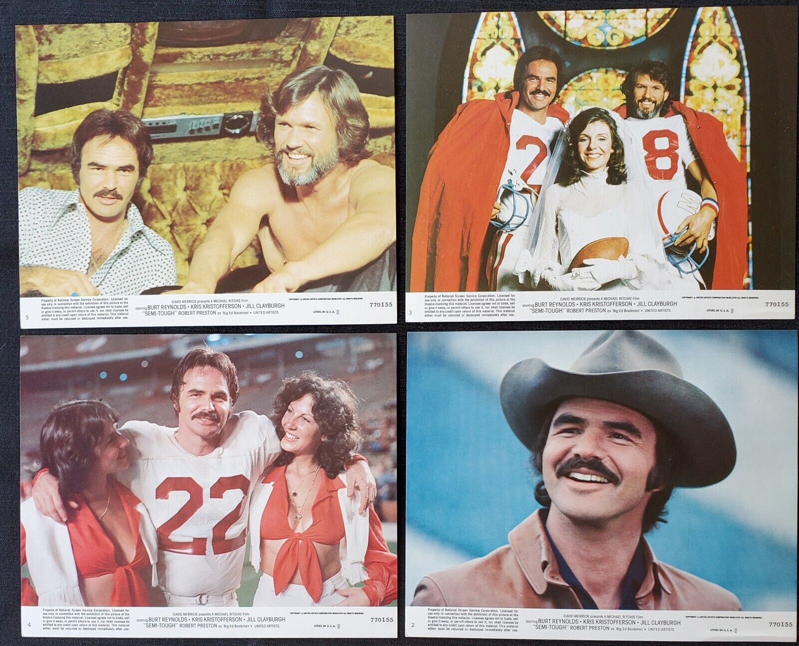 1977 Burt Reynolds 4x Semi Tough United Artists 8x10 Press Photos Kristofferson