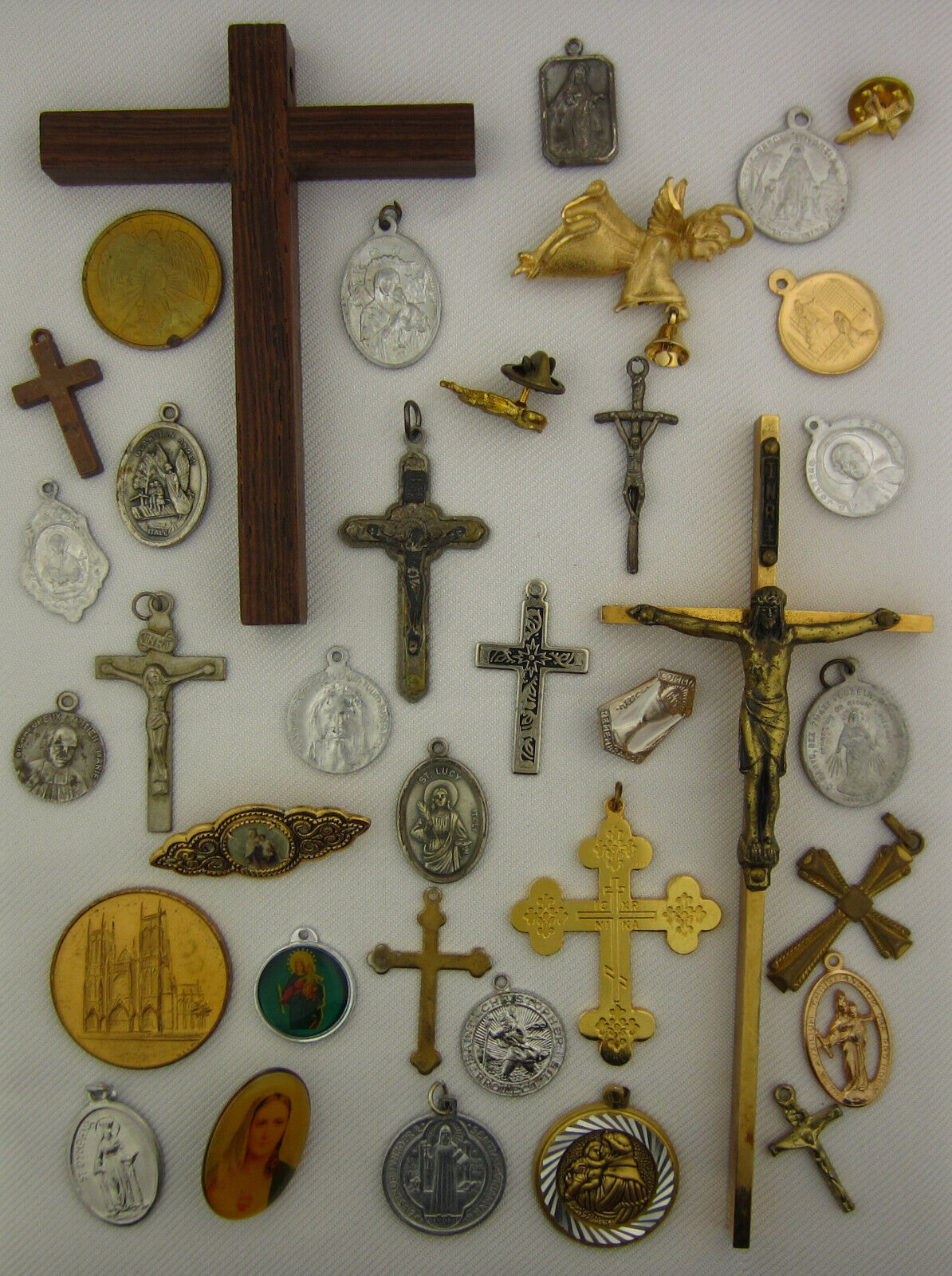 Vintage Catholic Lot of 36 Medals Crosses Pins Religious Holy