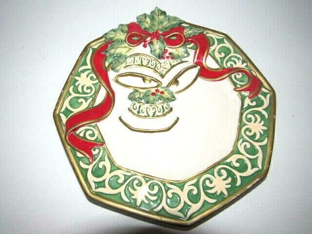 Fitz and Floyd Christmas Bells Octagon Canape/ Cookie Plate 8.5\