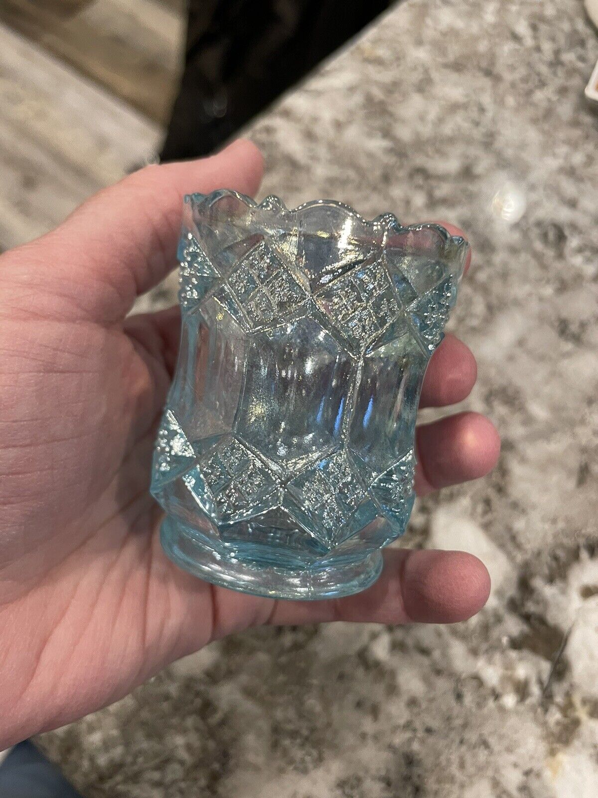 Ice Blue Carnival Glass Toothpick Holder by Imperial Glass