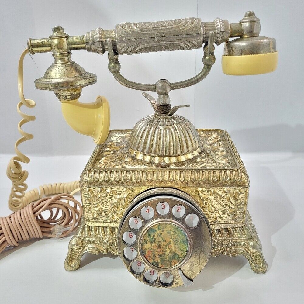 VINTAGE 1970's ROTARY PHONE FANCY FRENCH HOLLYWOOD REGENCY PARIS TESTED