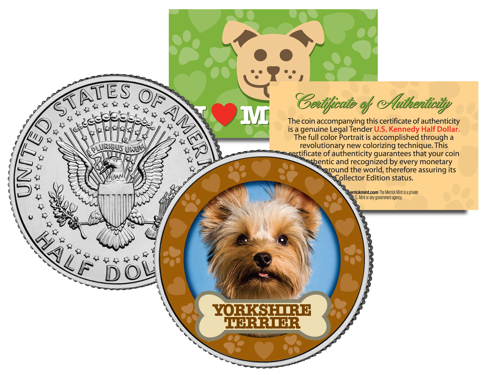 YORKSHIRE TERRIER Dog JFK Kennedy Half Dollar US Colorized Coin