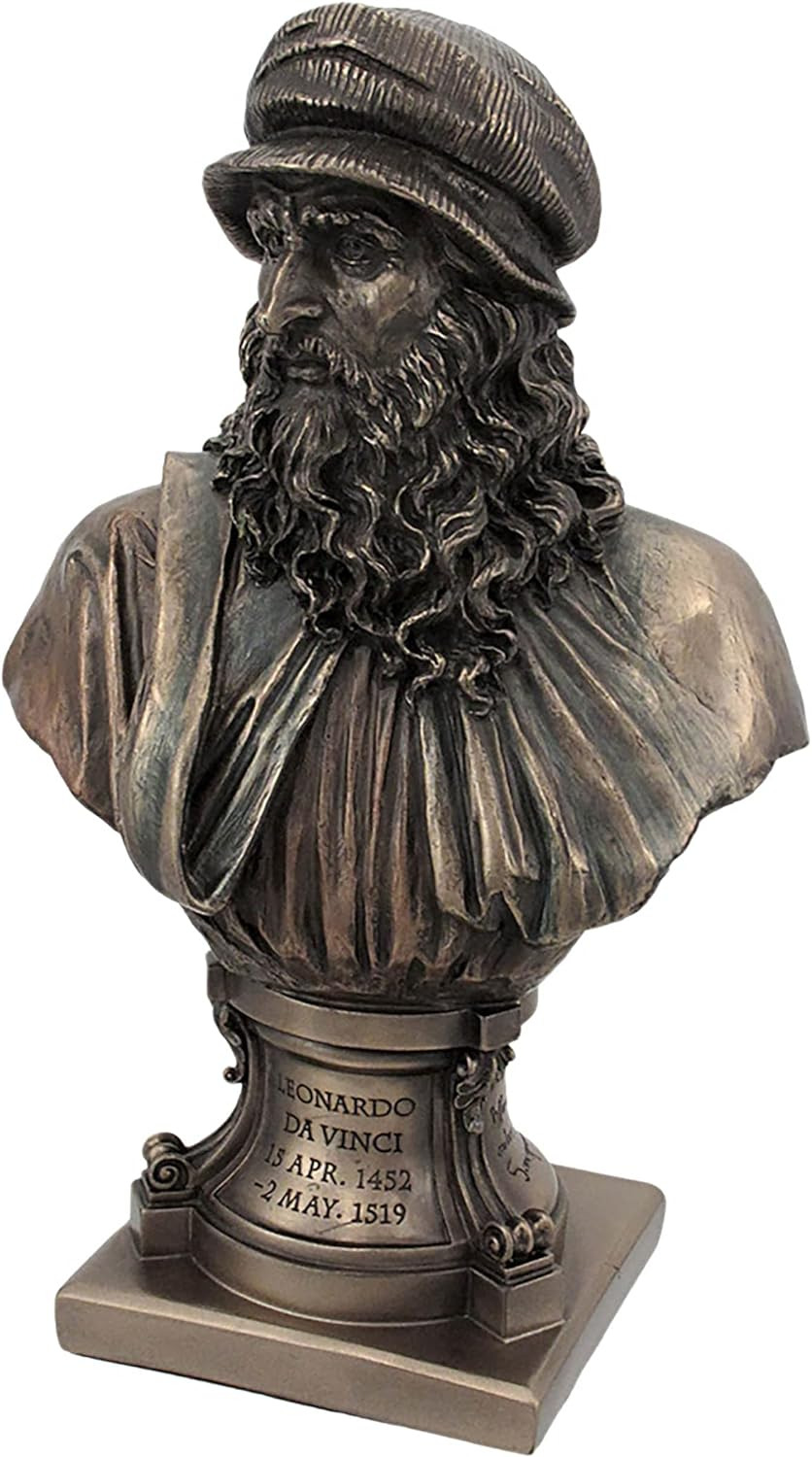 Italian Renaissance Artist Leonardo Da Vinci Figurine 9 1/8 Inch Bronze Resin St