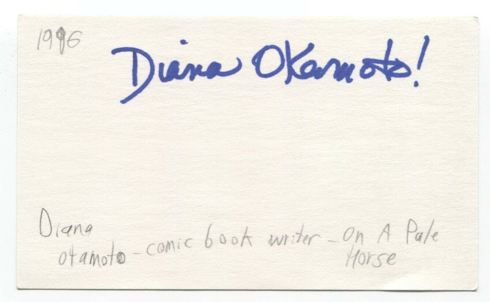 Diana Okamoto Signed Index Card Autograph Signature Comic Artist Writer