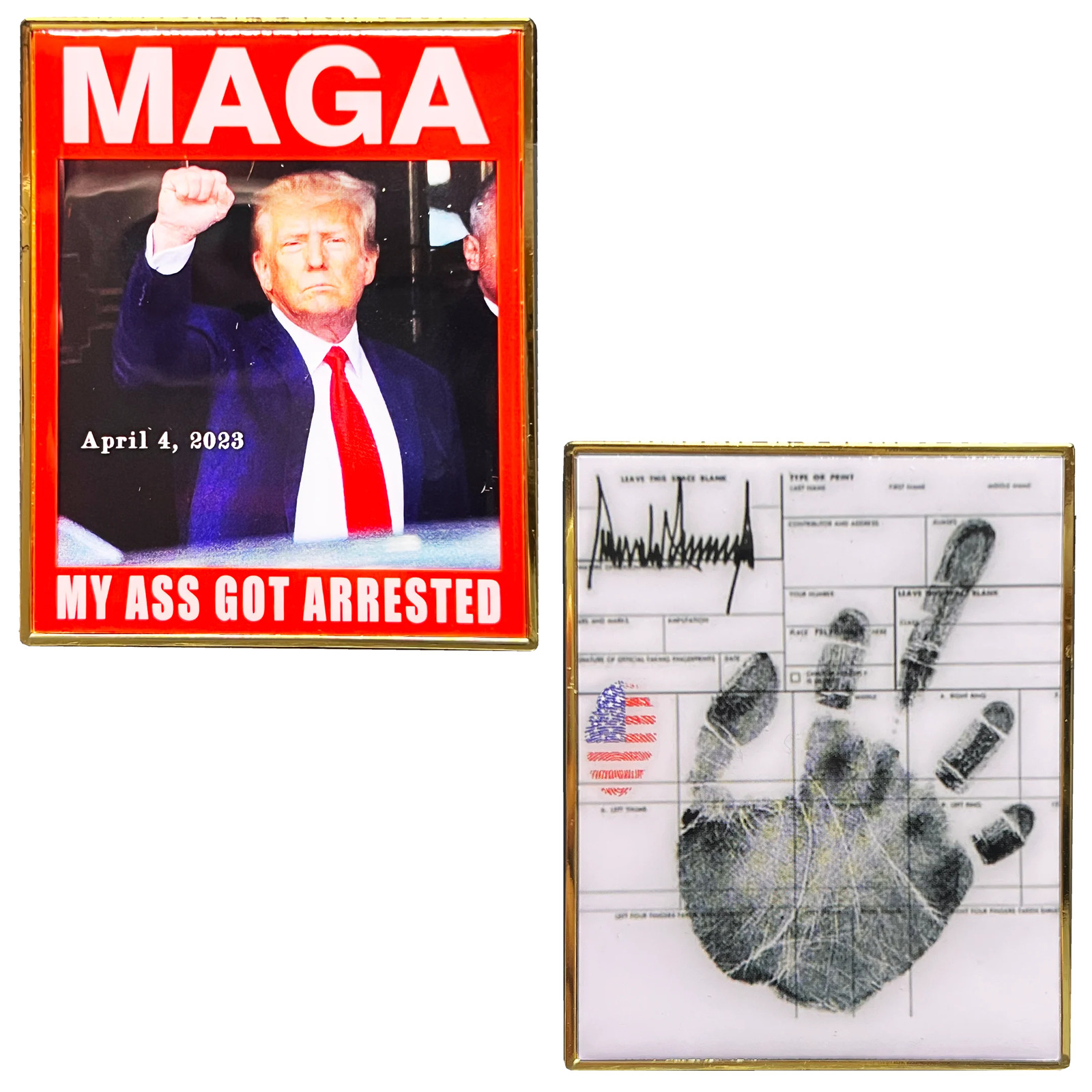 GL12-005 President Donald J. Trump MAGA Arrest Fingerprint Card Challenge Coin