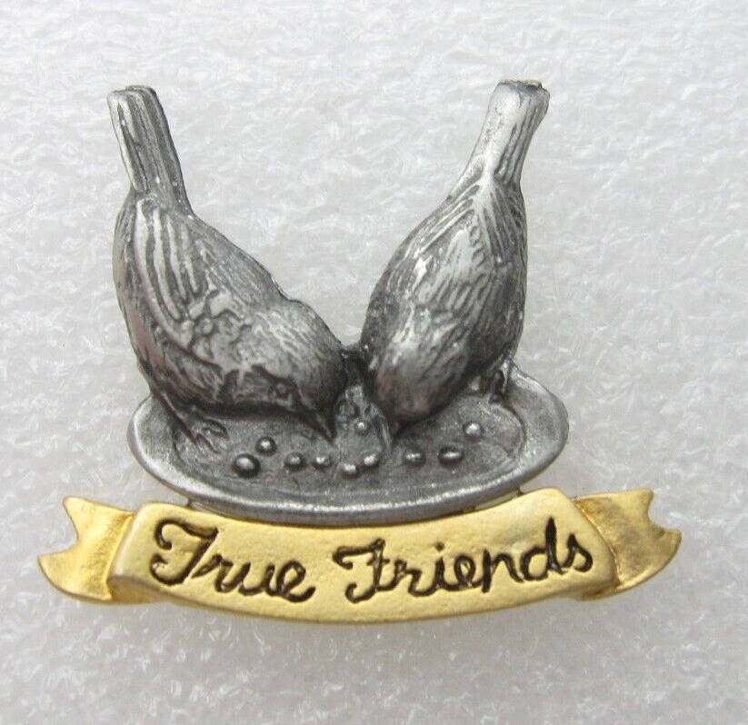 Vtg 1990 True Friends Birds Feeding Artist Sign Lapel Pin (B955)