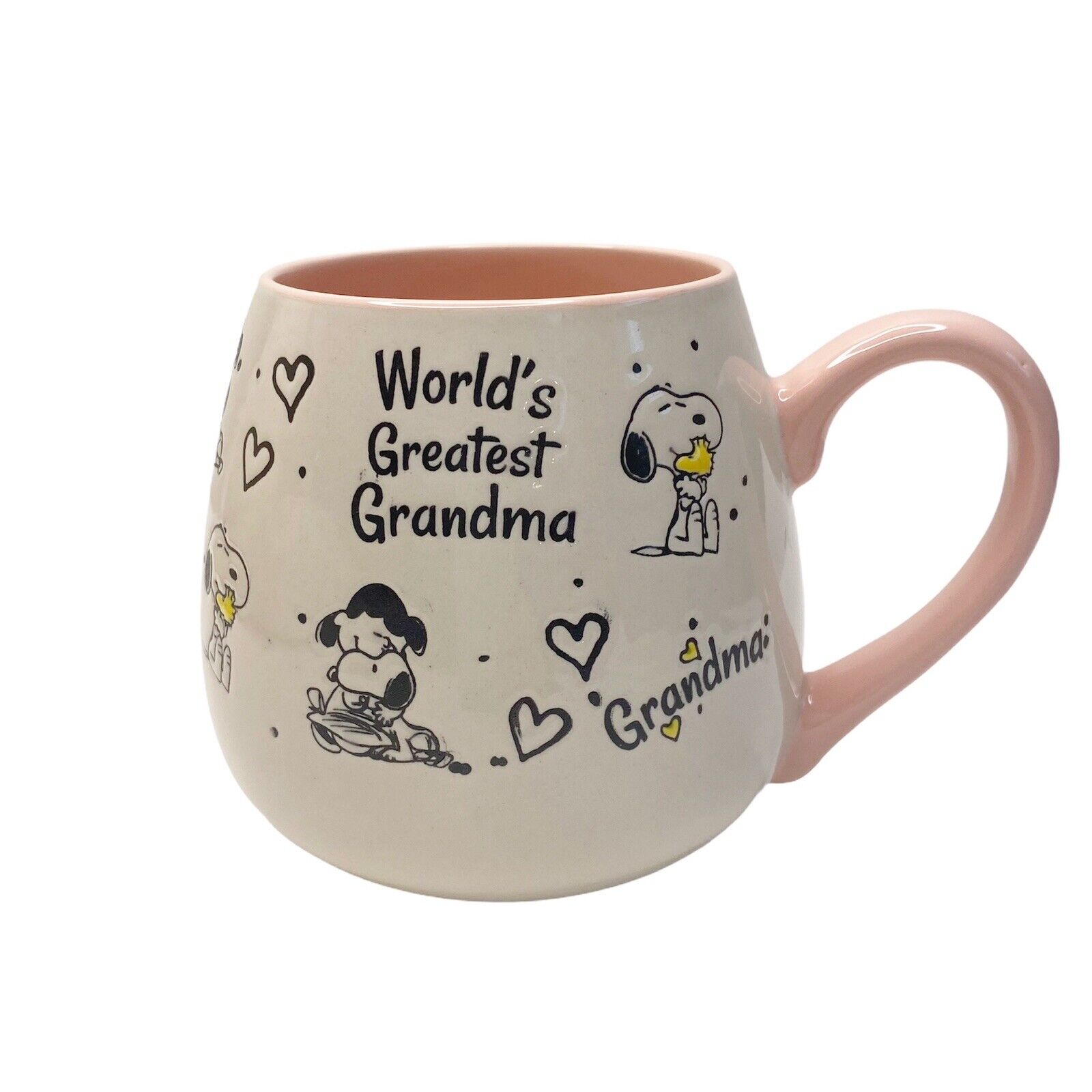 Peanuts 20 Oz Worlds Greatest Grandma Coffee Mug Snoopy Lucy Beige Pink