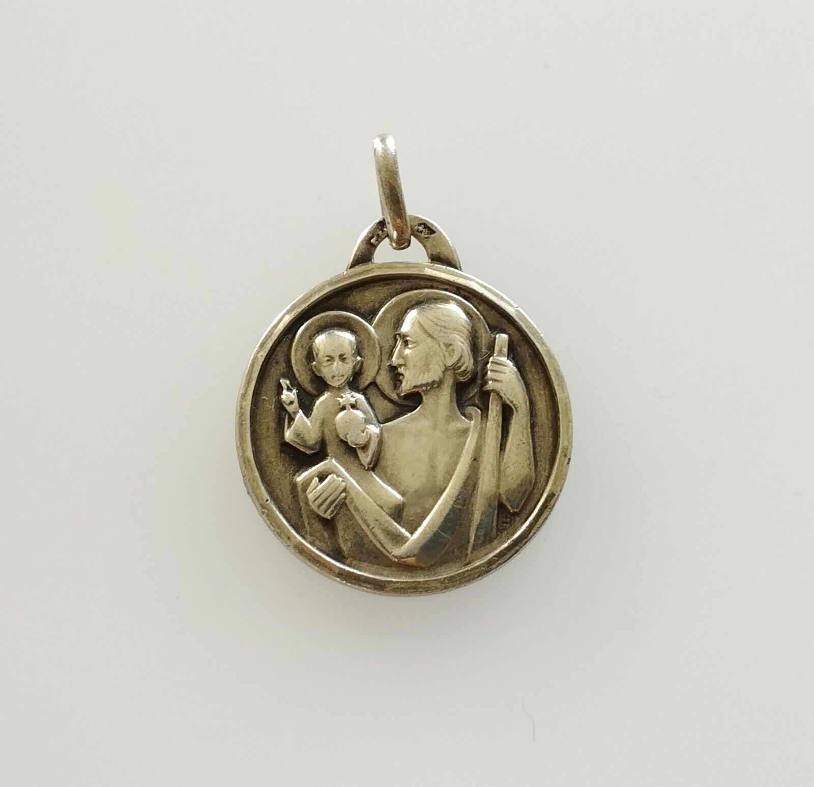 Mama-Estelle Antique Big/Large Medal Saint Christopher Silver Punches