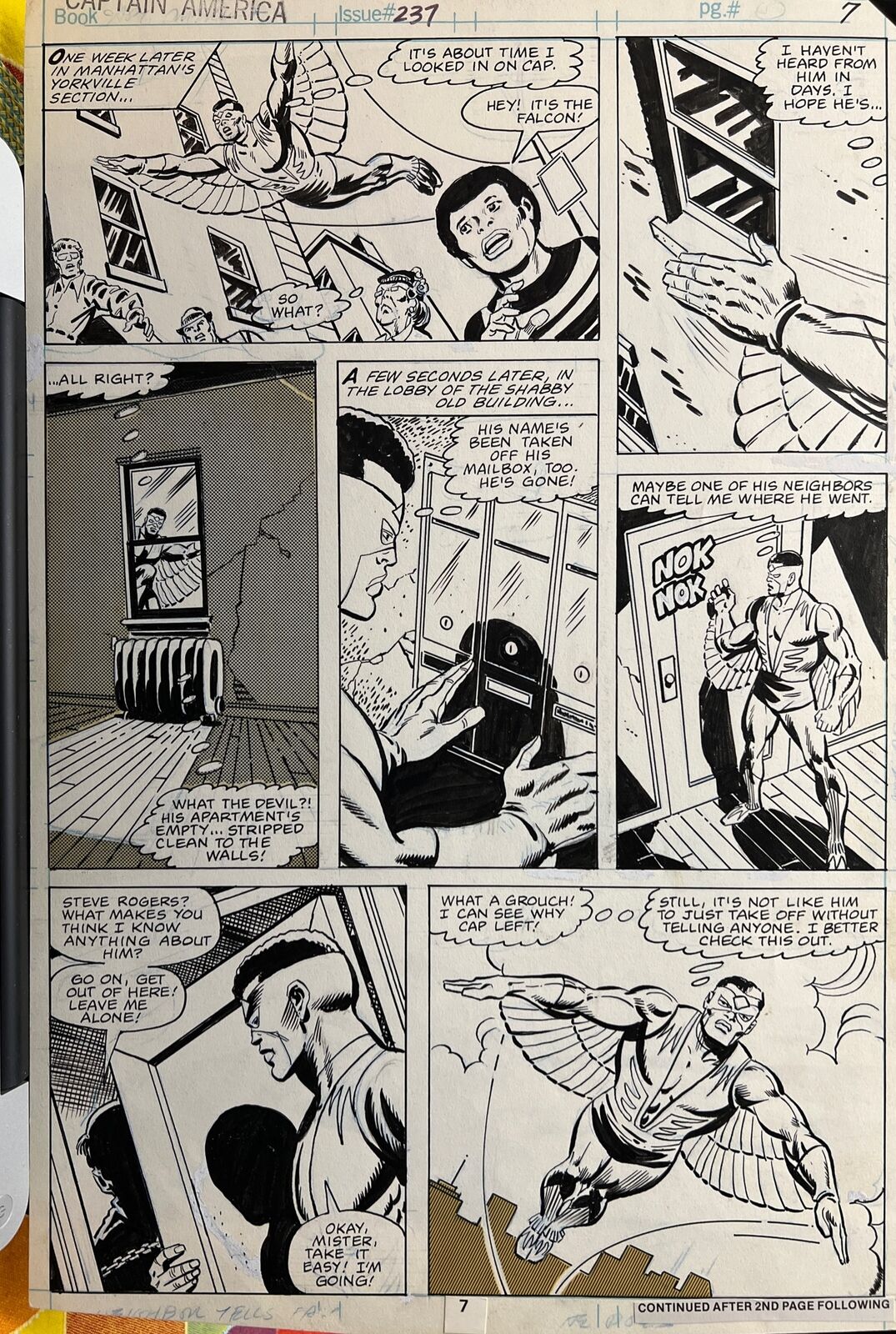 Captain America 237 page 7 original comicart Falcon Story, Sal Buscema