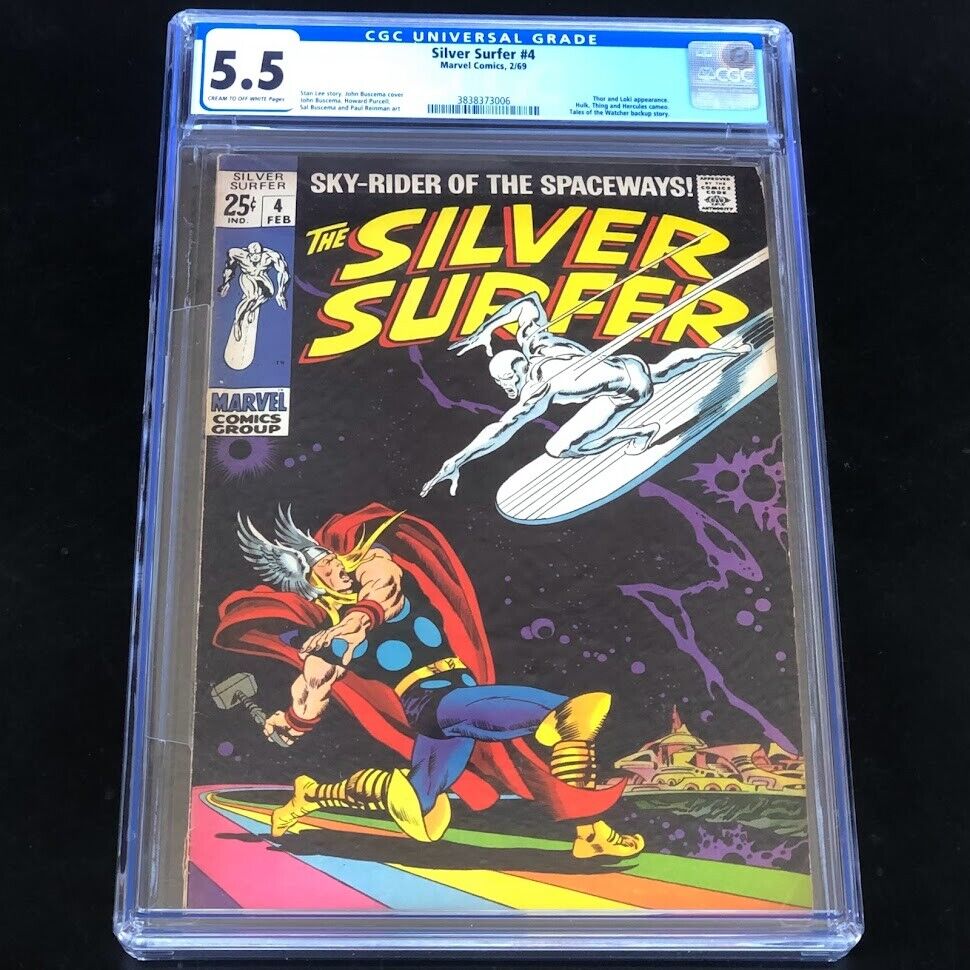 Silver Surfer #4 (1969) ⭐ CGC 5.5 ⭐ Classic Cover Thor & Loki Marvel Comic