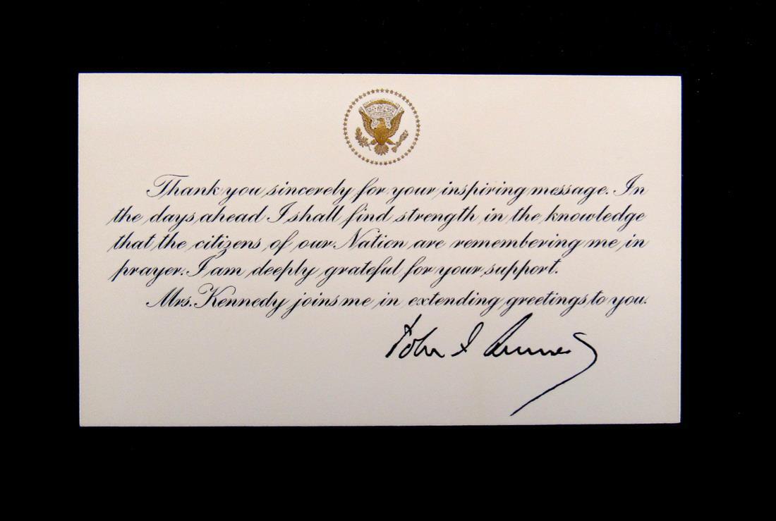 JOHN F. KENNEDY -- Presidential Engraved Thank You Card -- Signed -- ORIGINAL