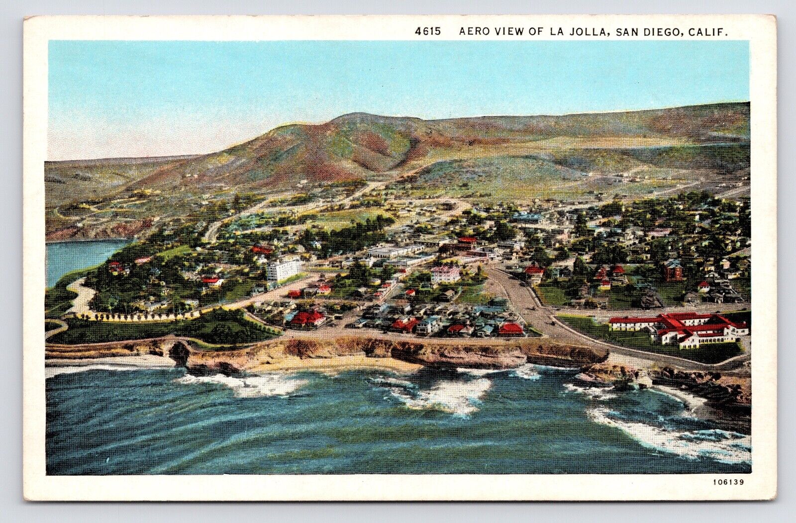 c1920s~La Jolla Cove~Aerial City View~San Diego California CA~Vintage Postcard