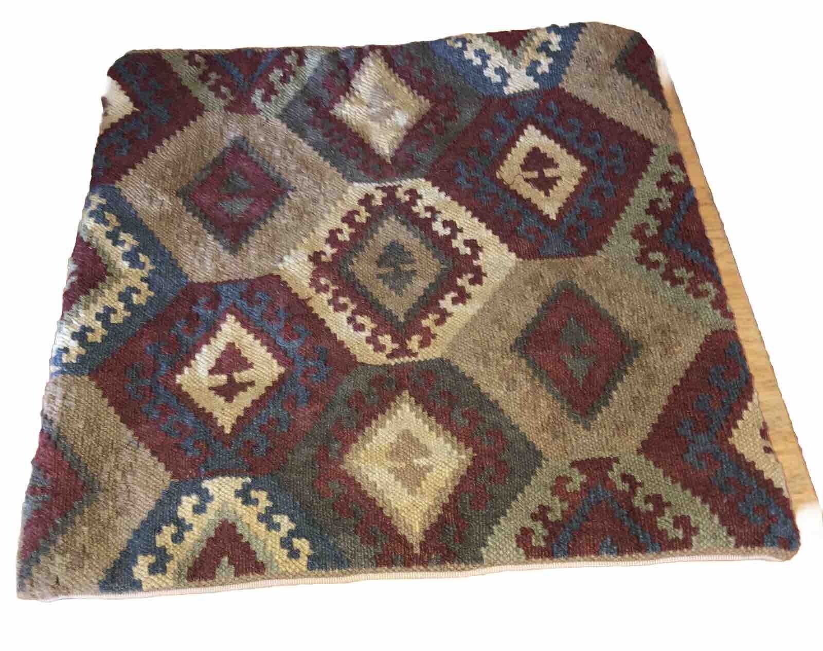 VTG Pottery Barn Kilim Wool/Cotton Multicolor 18” Square Pillow Cover #2