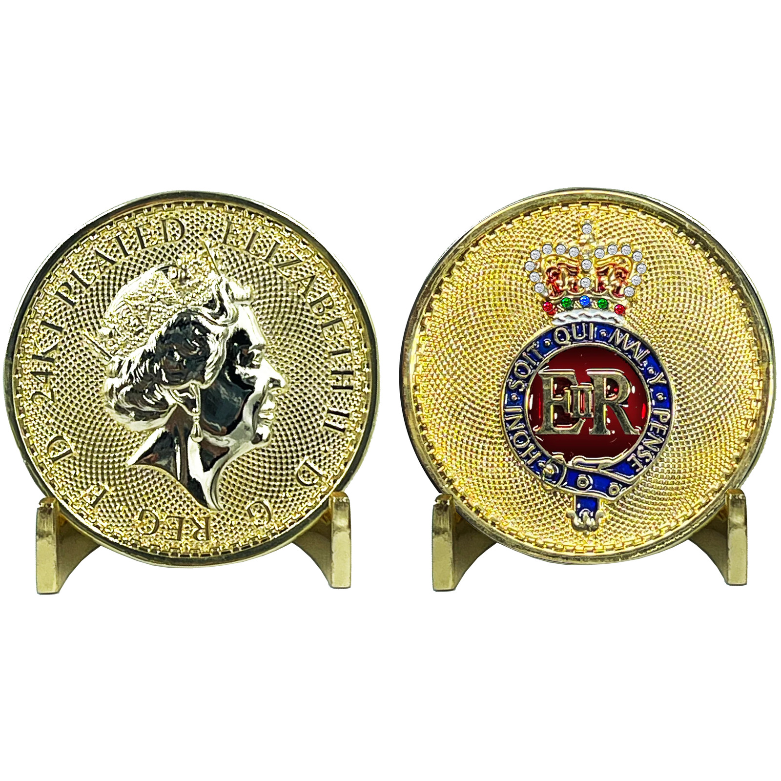 BL8-010 Queen Elizabeth 24KT Gold Plated Challenge Coin UK Queen\'s Guard Grenadi