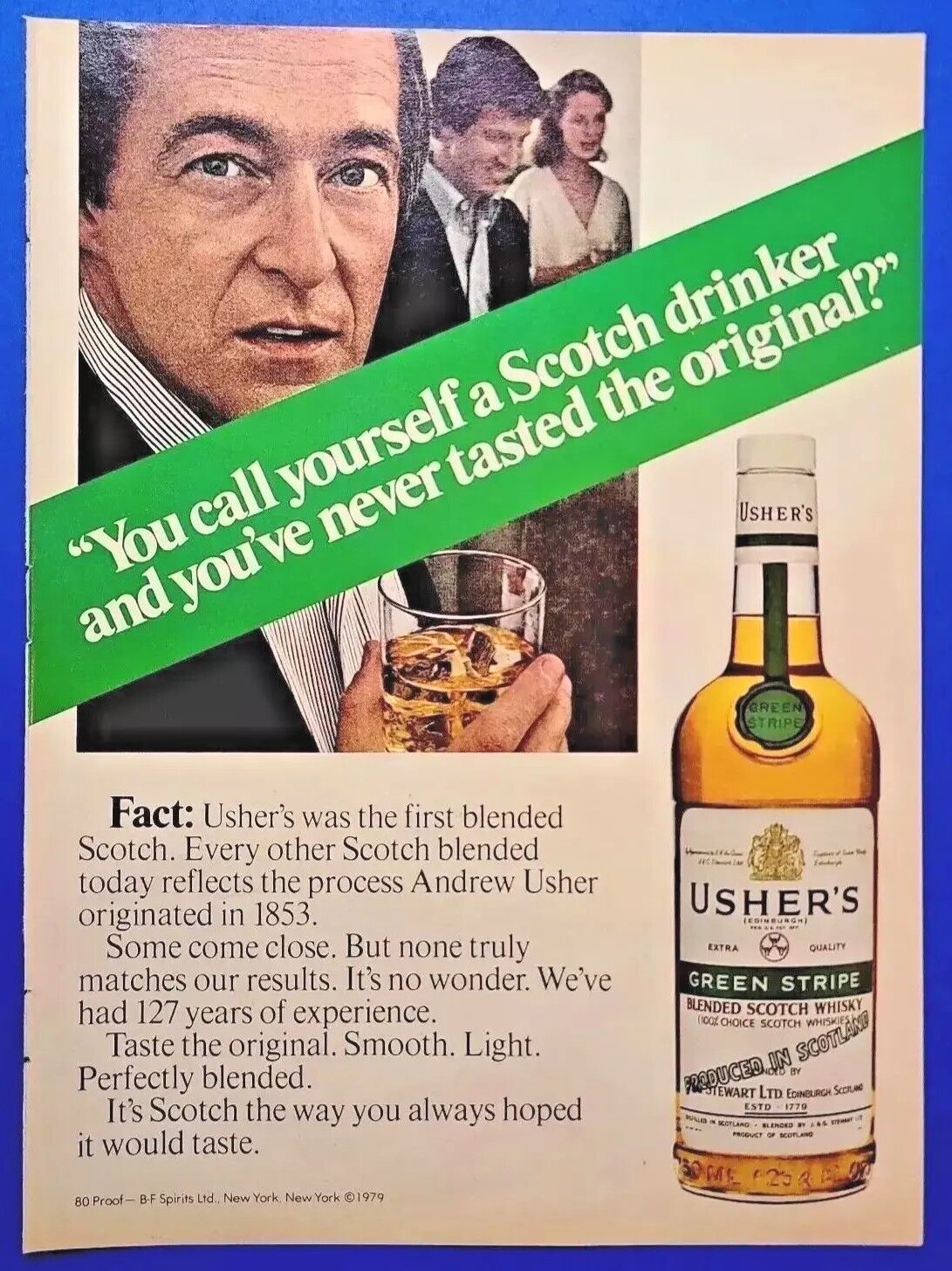 1980 Usher's Green Stripe Blended Scotch Whisky Vintage Magazine Print Spirit Ad