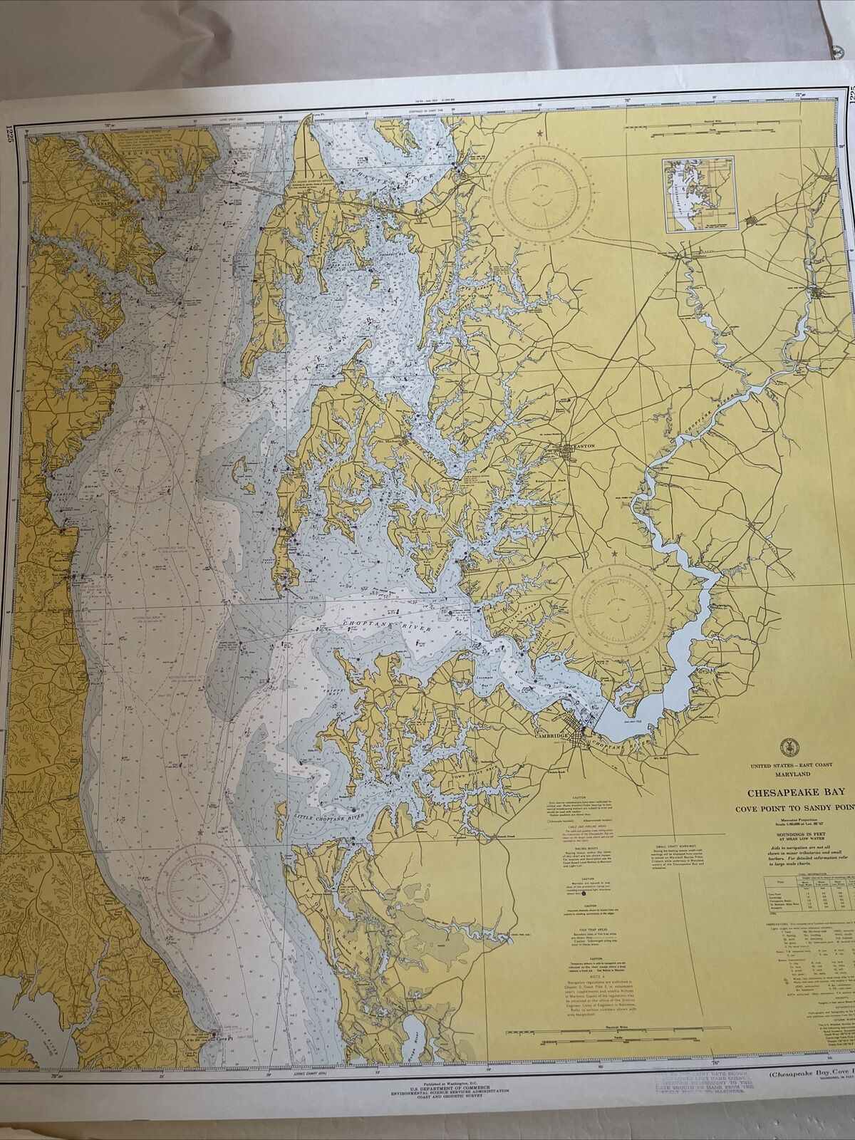 1967 Chesapeake Bay Map / Chart 1225, Cove Point To Sandy Point,  C&GS, 39”x36”