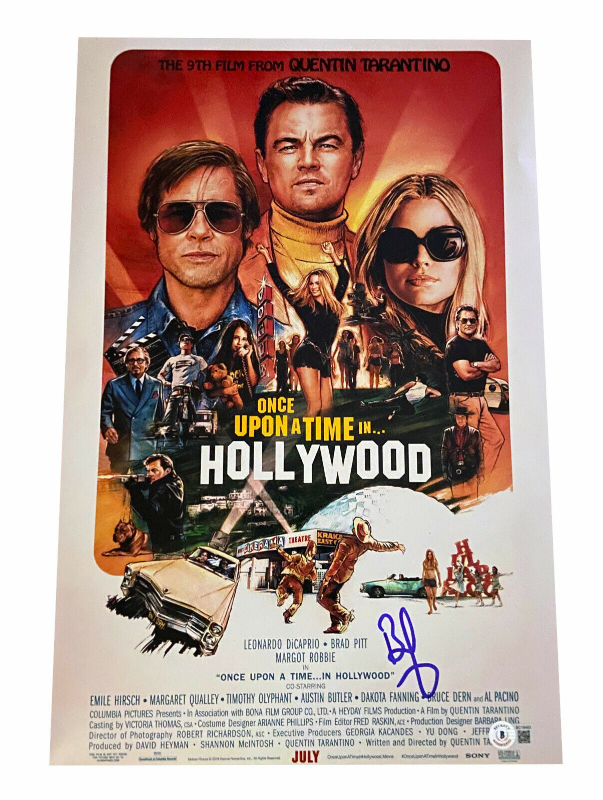 BRAD PITT SIGNED AUTOGRAPH 12X18 PHOTO ONCE UPON A TIME IN HOLLYWOOD BAS BECKETT