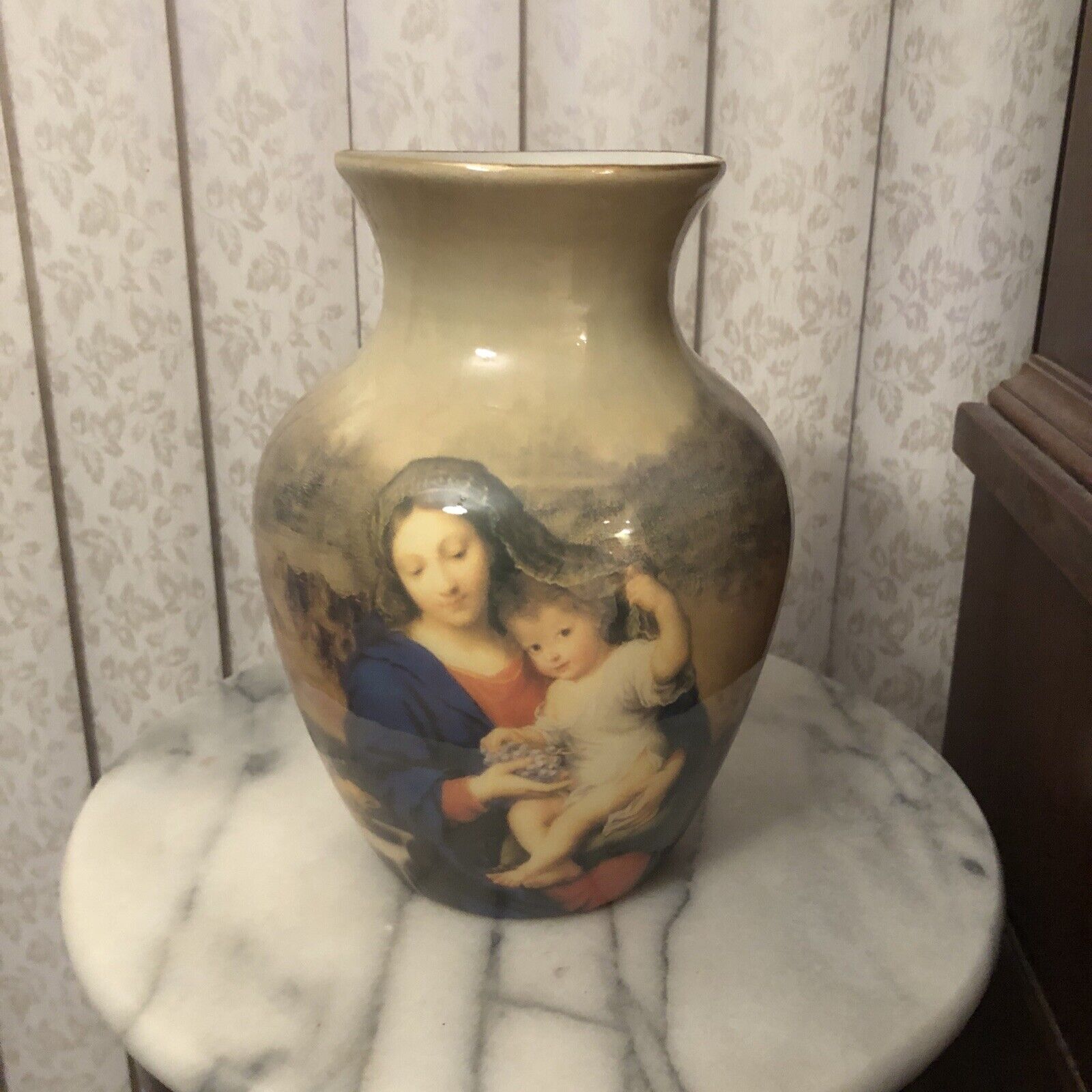 Rare Madonna And Child 8” Vase