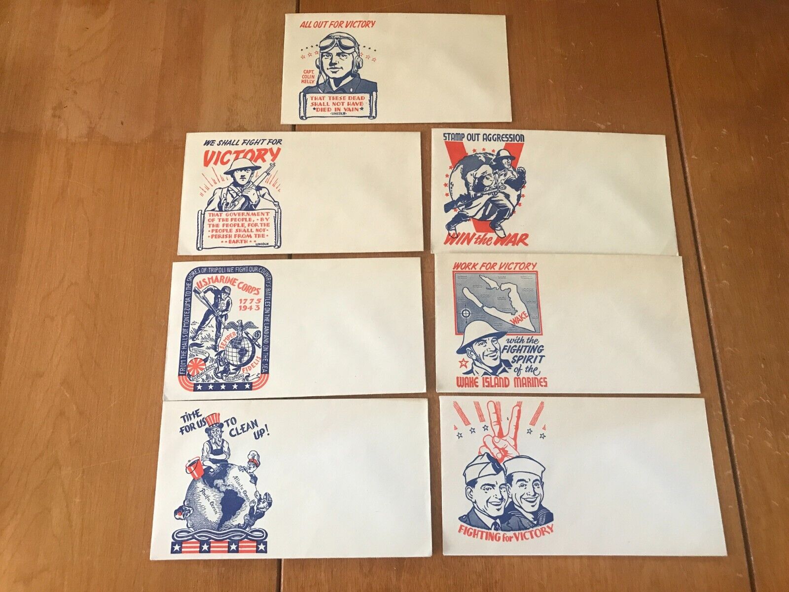 WW II USA patriotic propaganda envelopes unused illustrated w/slogans - lot of 7