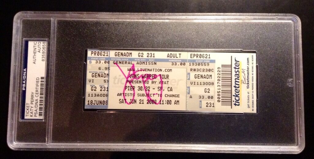 Katy Perry Hudson Signed AUTOGRAPHED Ticket Stub Warped Tour PSA/DNA