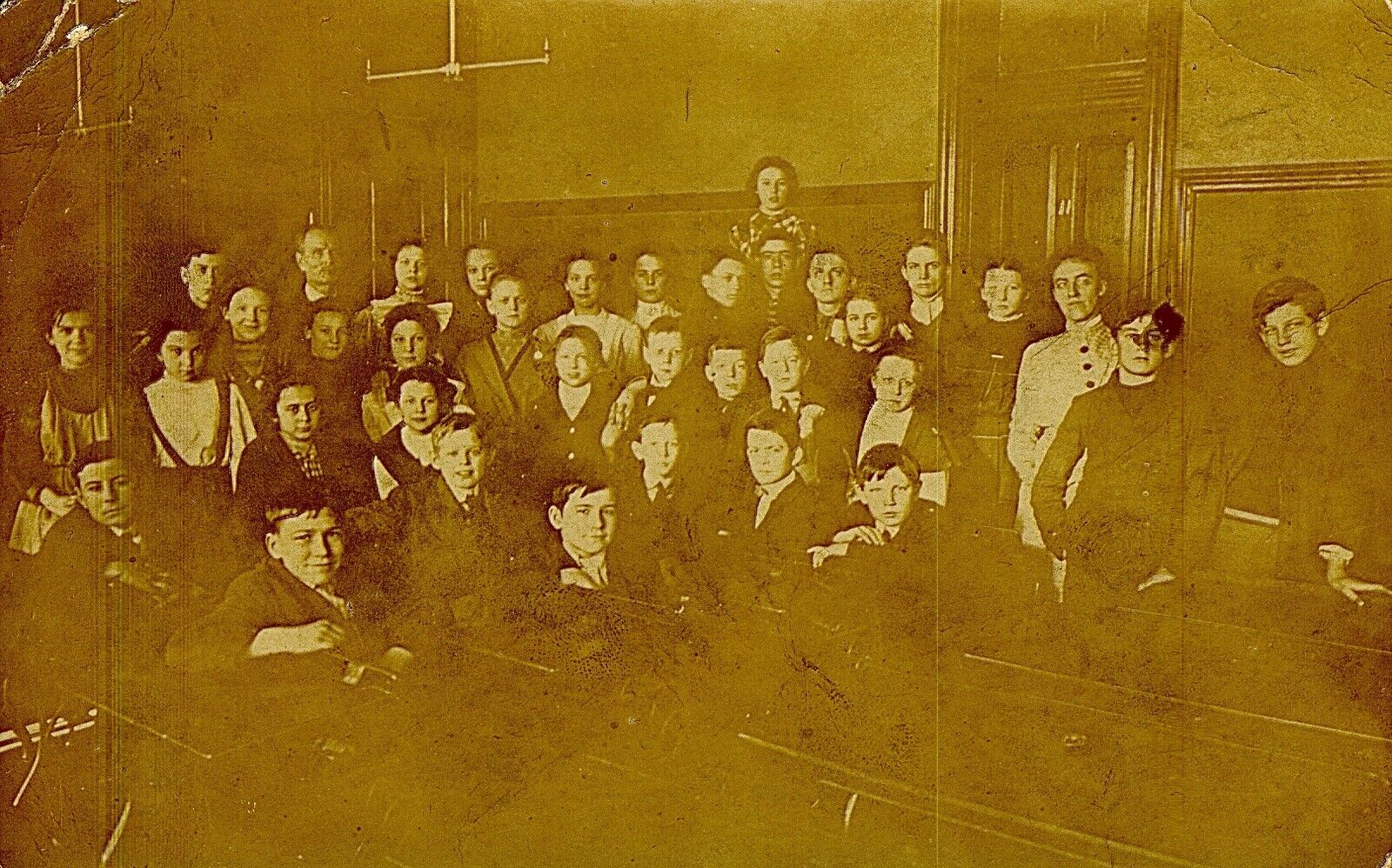 POSTCARD School Room RPPC Antique c1907 Divided Back Boys and Girls Real Photo