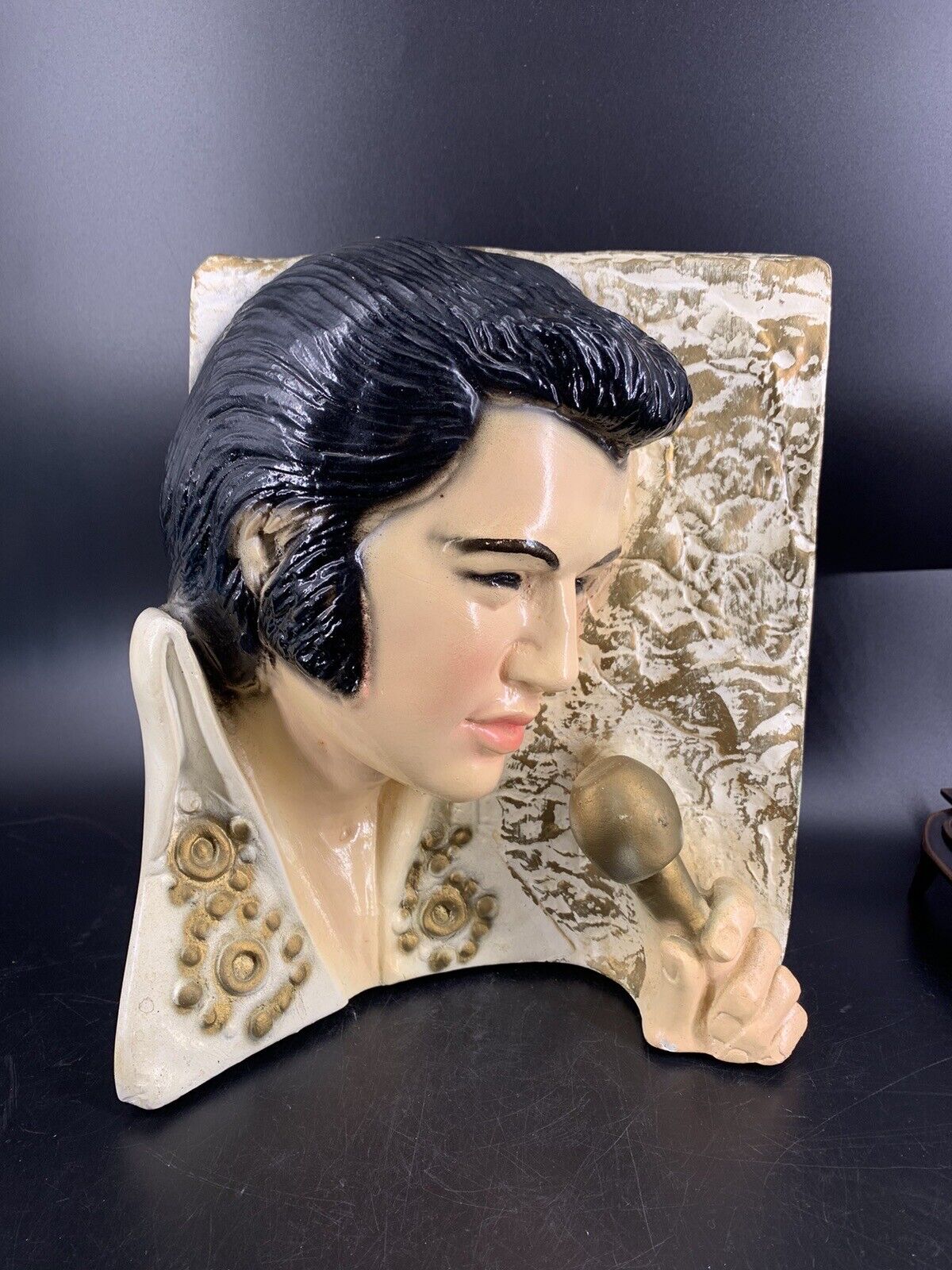 Vintage Elvis Presley Head Bust Chalkware 3D Wall Hanging Plaque Handmade