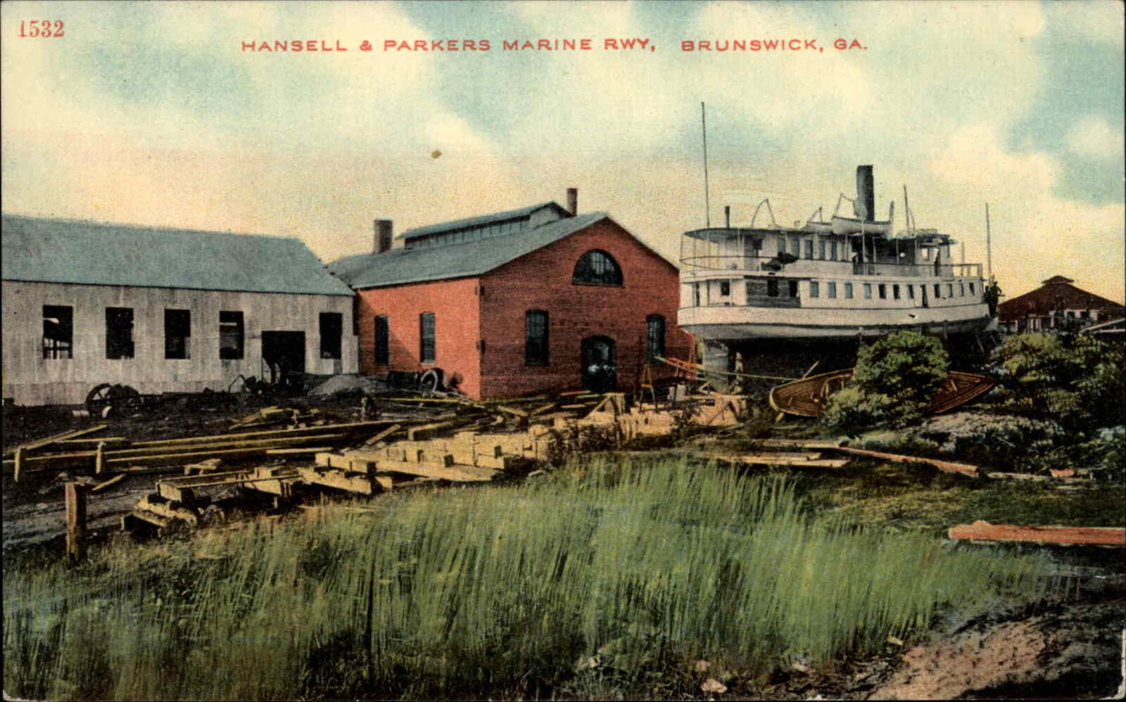 Brunswick Georgia GA Hansell & Parkers Marine Railway c1910 Postcard