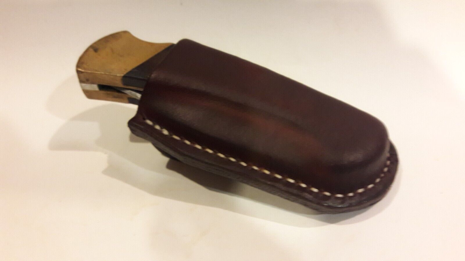 Buck 112 Ranger Custom Leather sheath, handmade, vertical carry saddle brown