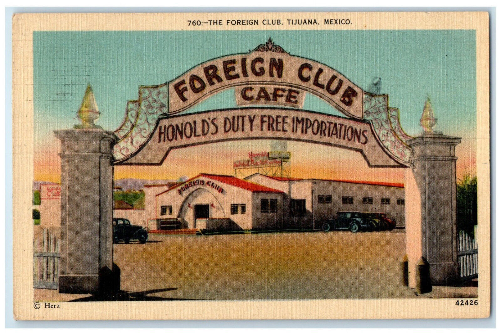 c1930's The Foreign Club Arch Entrance Tijuana Mexico Posted Vintage Postcard
