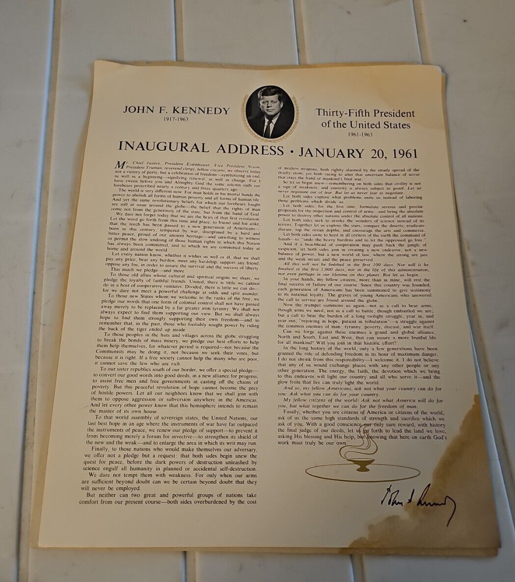 1961 President John F Kennedy JFK Inaugural Address Hancock Envelope Vintage