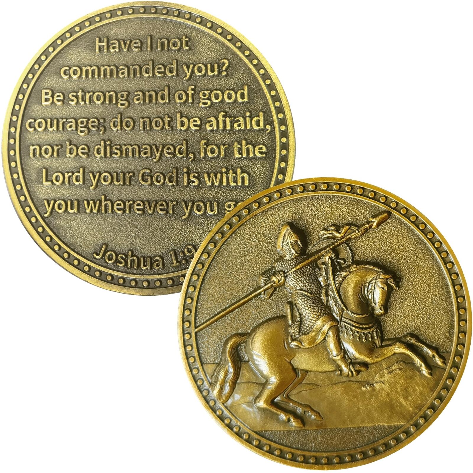 Christian Warrior Challenge Coin Strength and Courage Pocket Token Bible... 