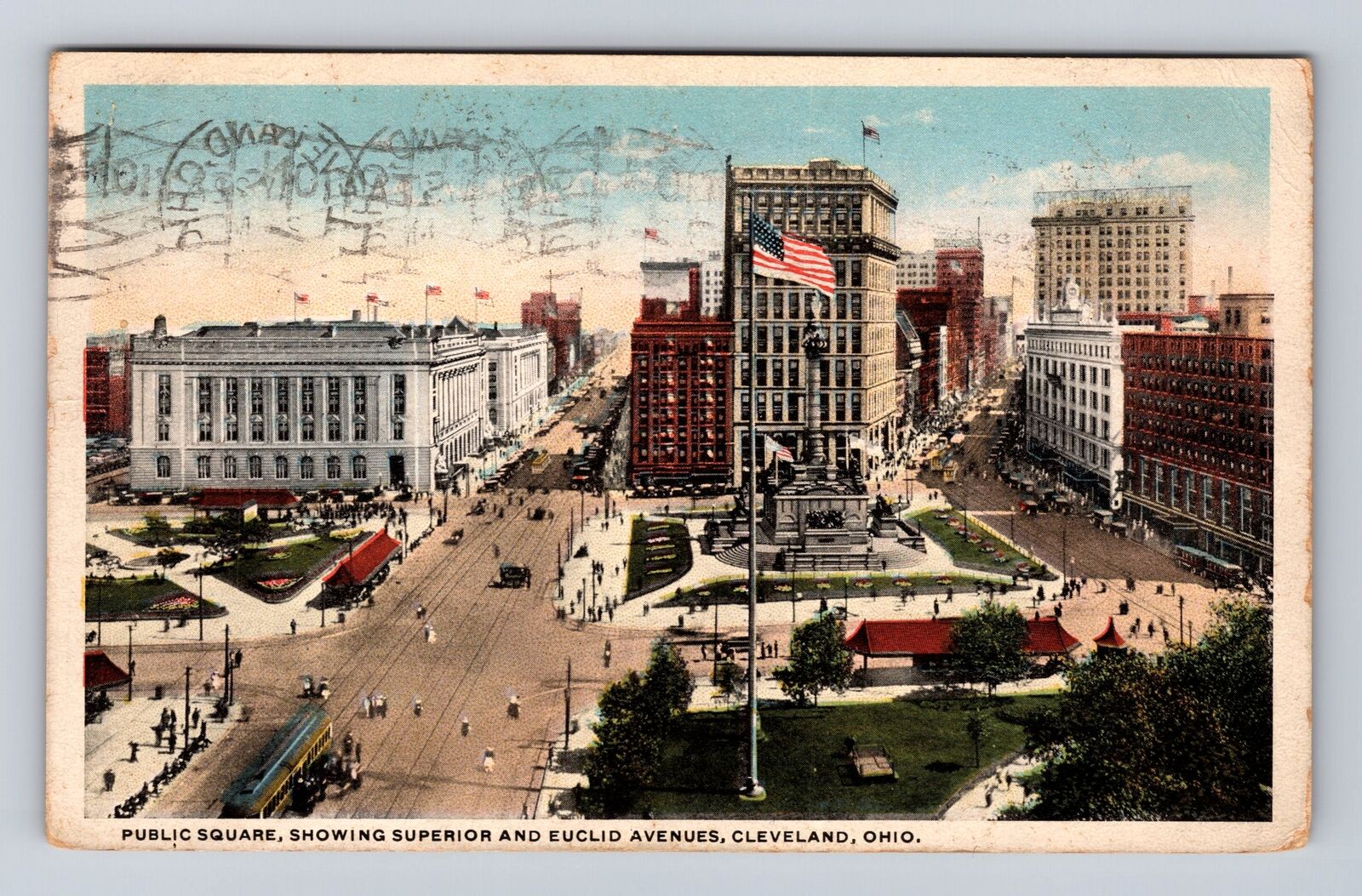 Cleveland OH-Ohio, Aerial Public Square, Euclid Avenues, Vintage c1918 Postcard