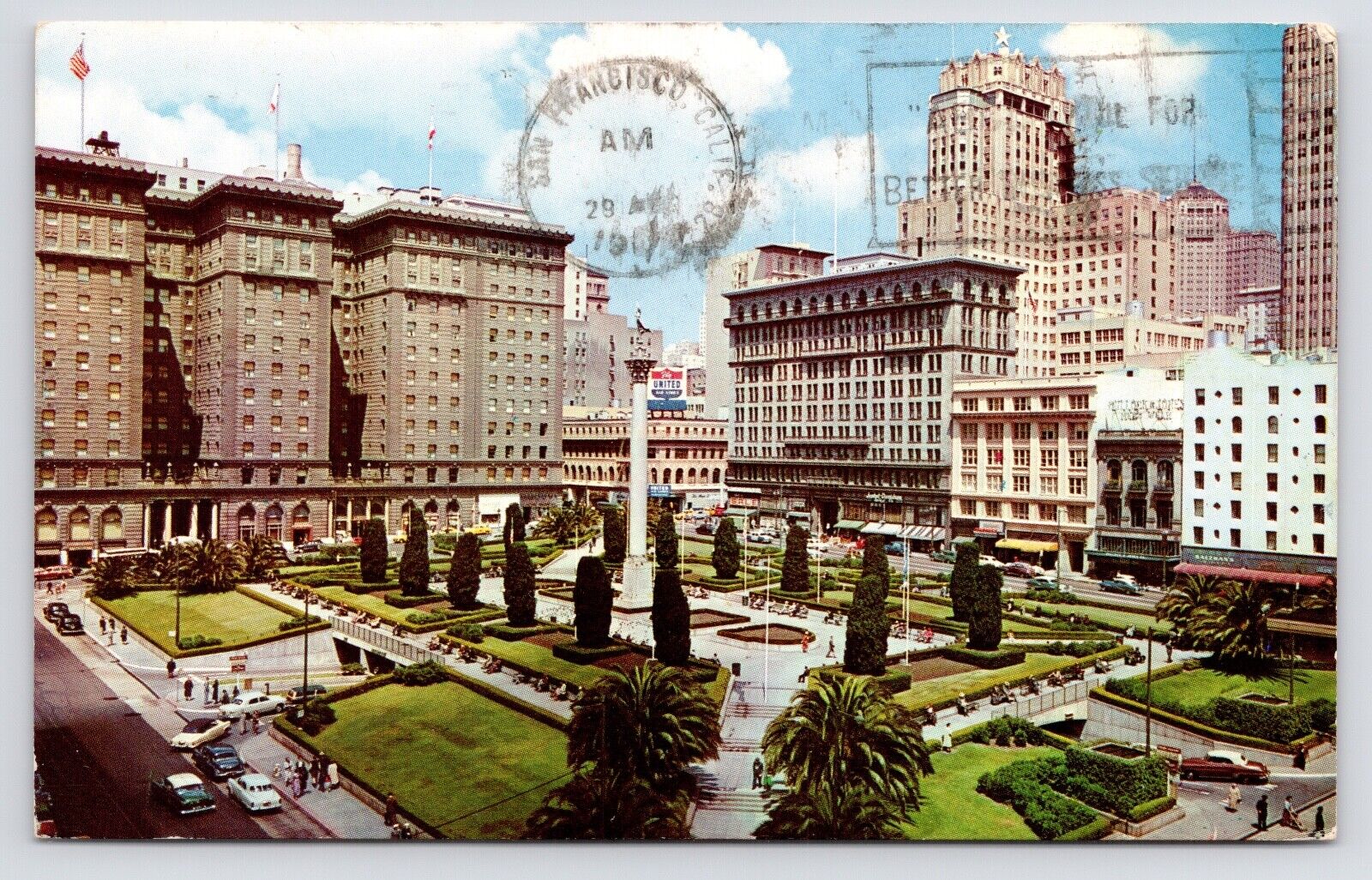 c1950s Union Square Francis Drake Hotel San Francisco California CA Postcard