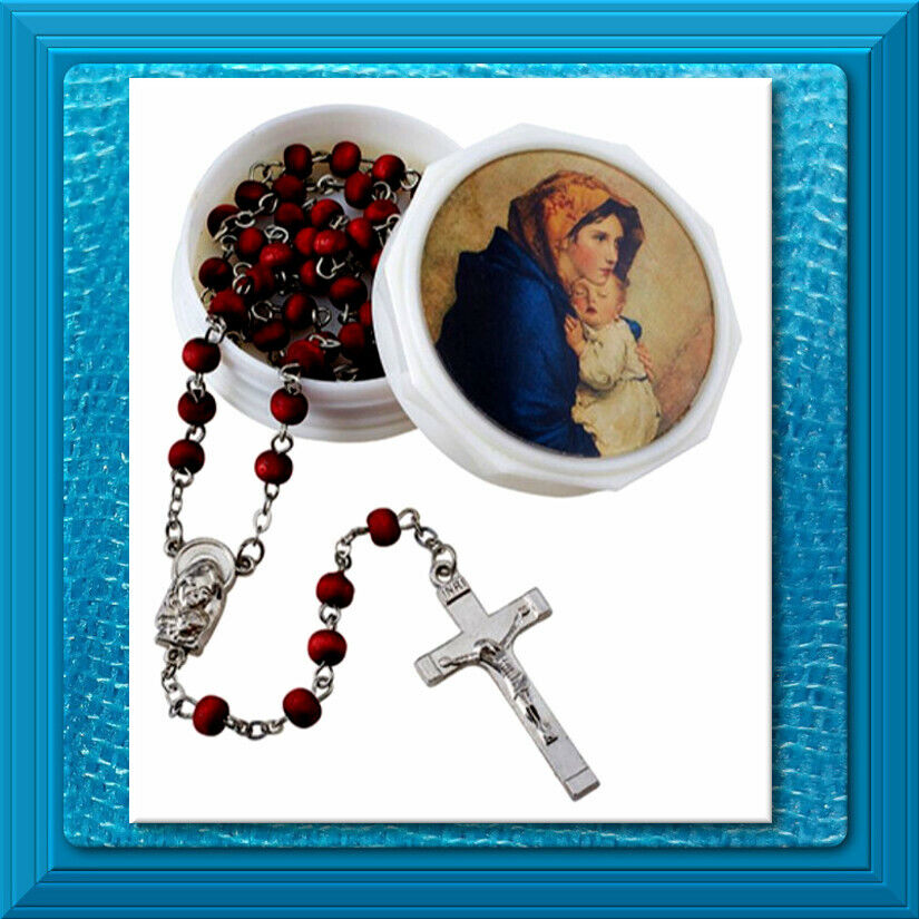  Rose Scented Rosary with Case Mary Madonna & Child Baby Jesus