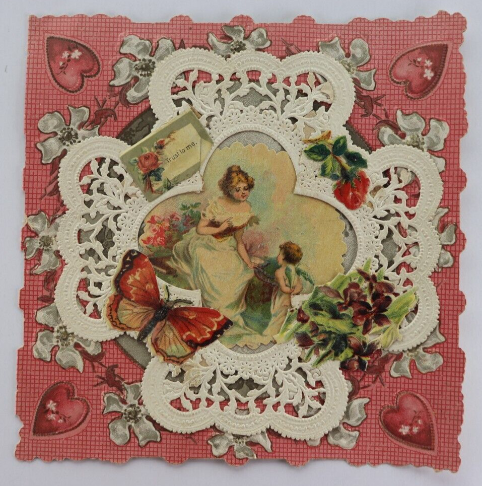 Victorian Era Large Format Die-Cut Valentine\'s Day Card with Angels & More