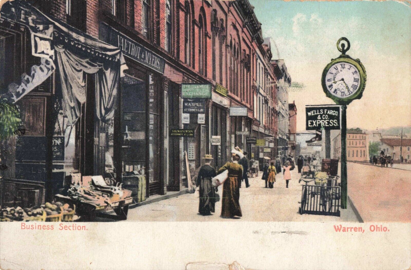 Business Section, Warren, Ohio OH - 1909 Vintage Postcard