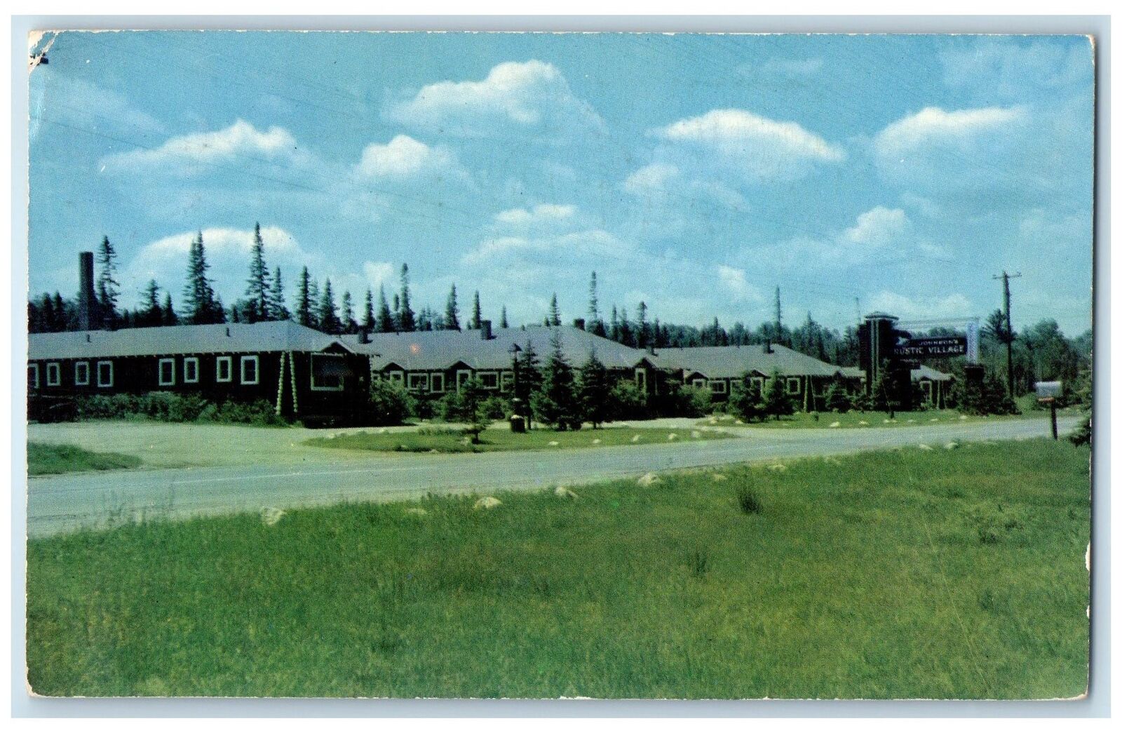 1958 Johnson\'s Rustic Village Finest Motel Houghton Lake Michigan MI Postcard