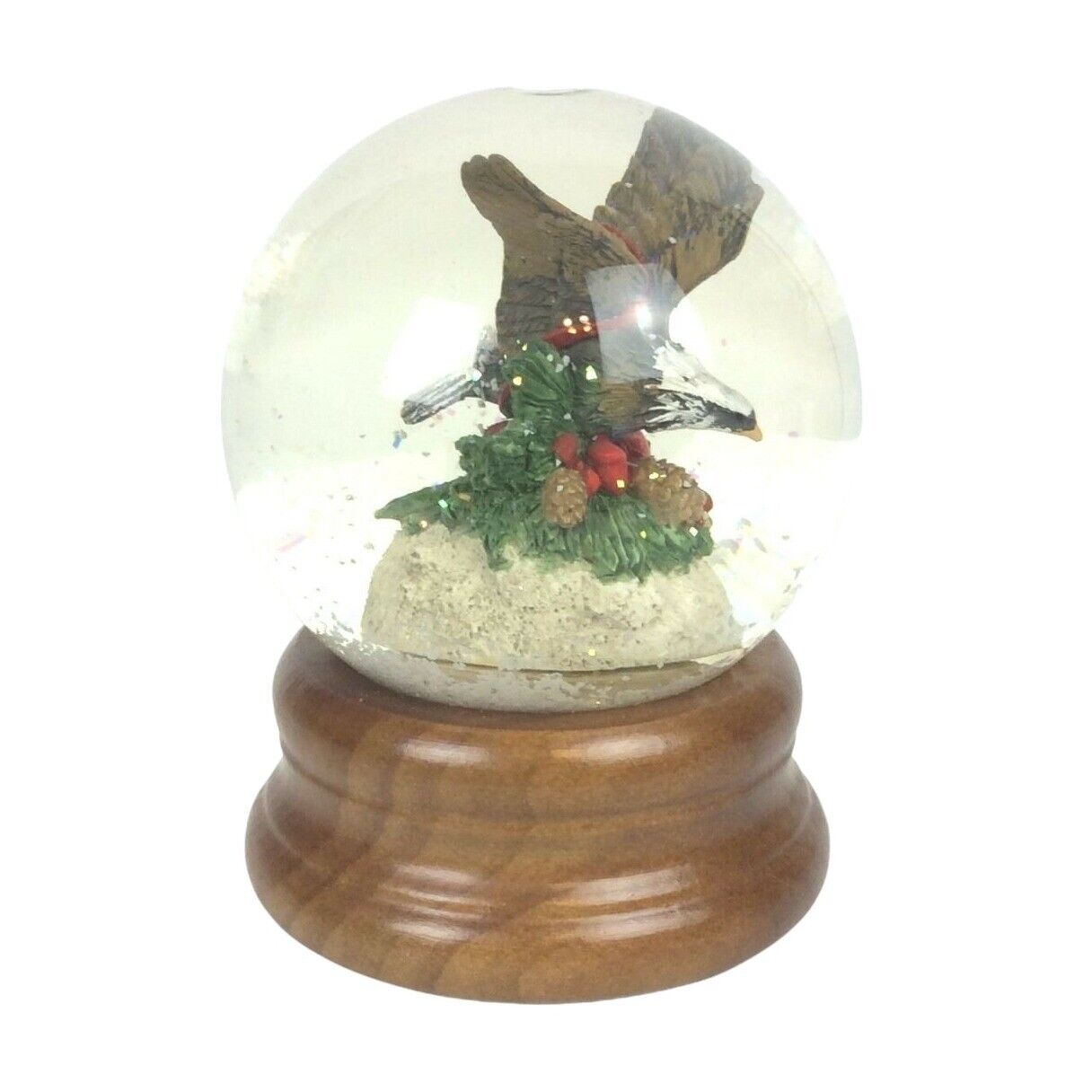 Christmas Holiday Musical Snow Globe Bald Eagle Hark The Herald Angels Sing