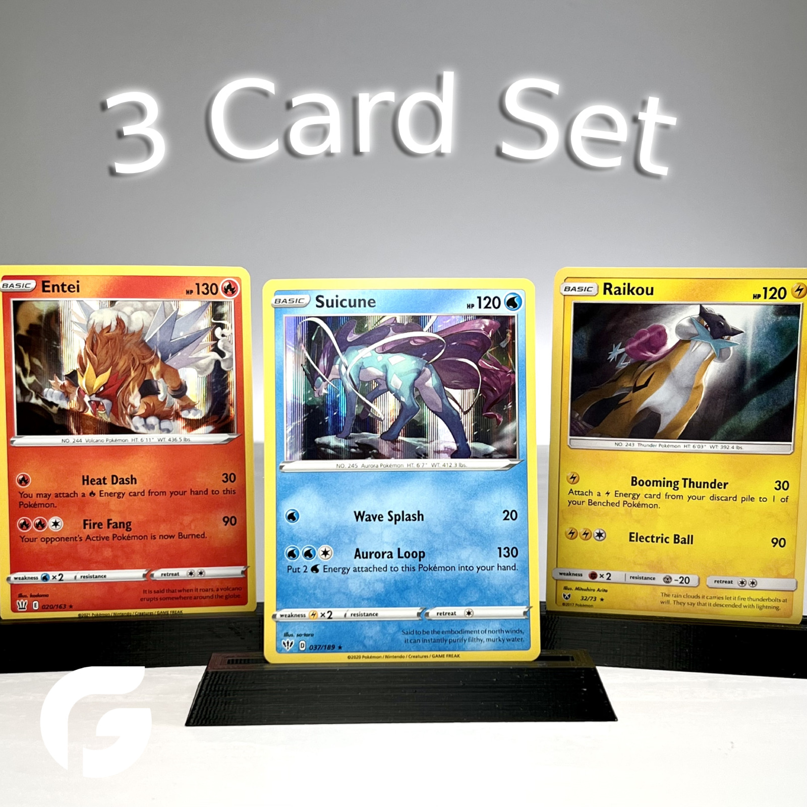 Pokemon 3 Legendary Dogs - Entei Suicune, Raikou - Holo Rare 3 Card Set