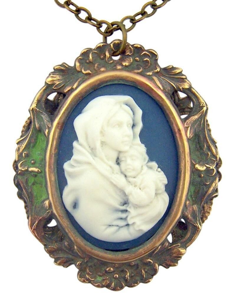 Madonna of the Streets 2 3/8 Inch Antique Style Cameo Pendant on Chain Necklace